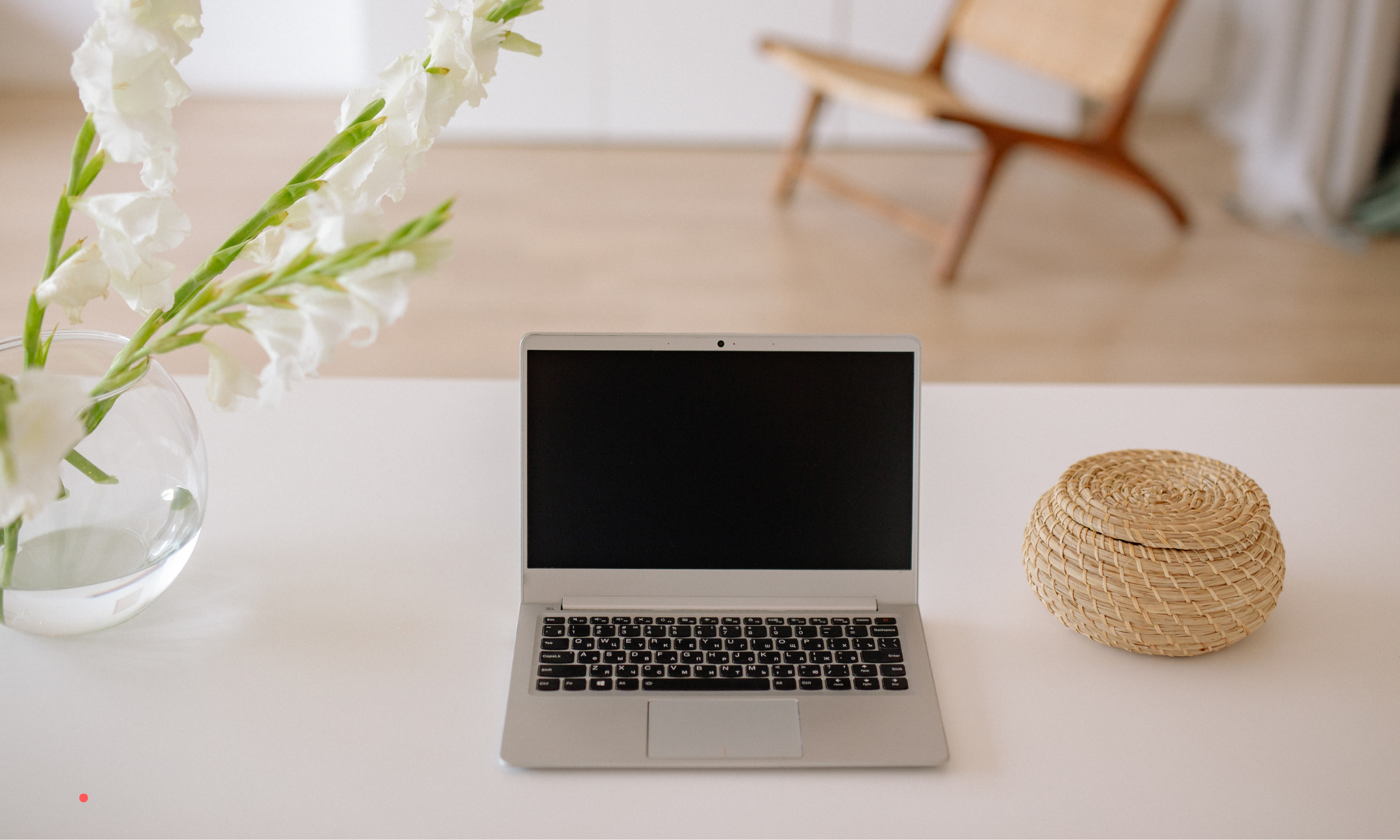 clean workspace with laptop prepared for focused writing and inner reflection