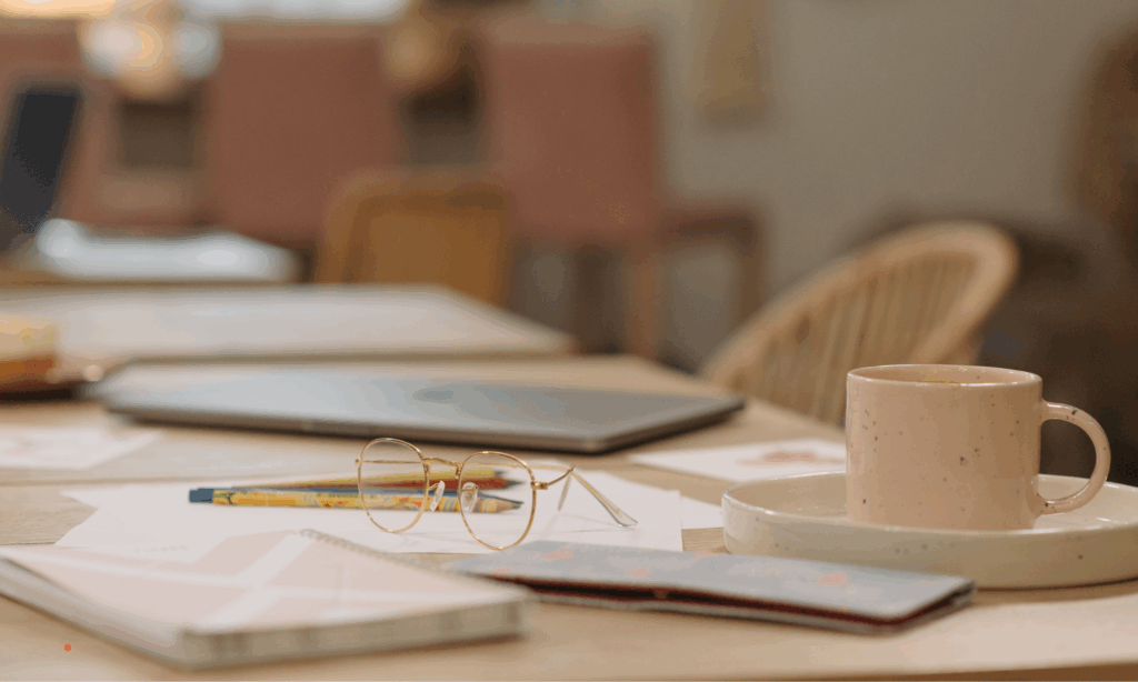 calm journaling moment with notebook and coffee for emotional reflection