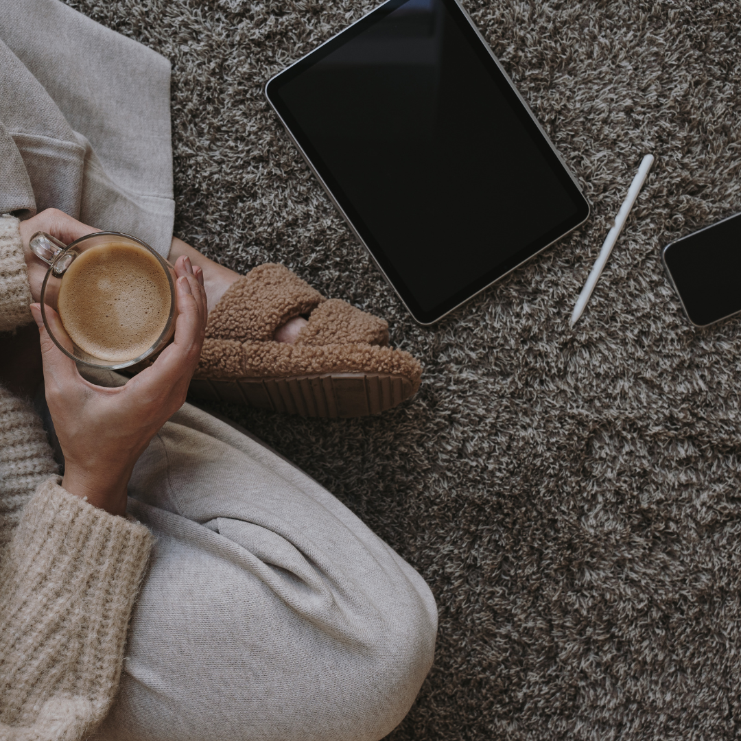cozy journaling routine with coffee and digital writing space