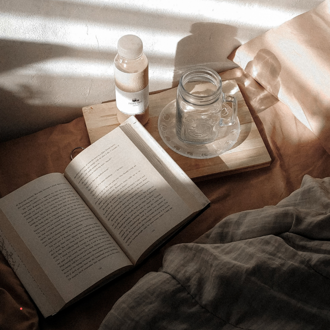 slow mindful reading and journaling moment in soft natural light